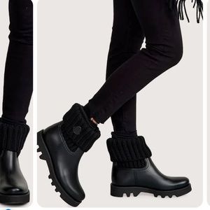 Moncler Black Fold-Over Knit Cuff Ankle Rain Boots